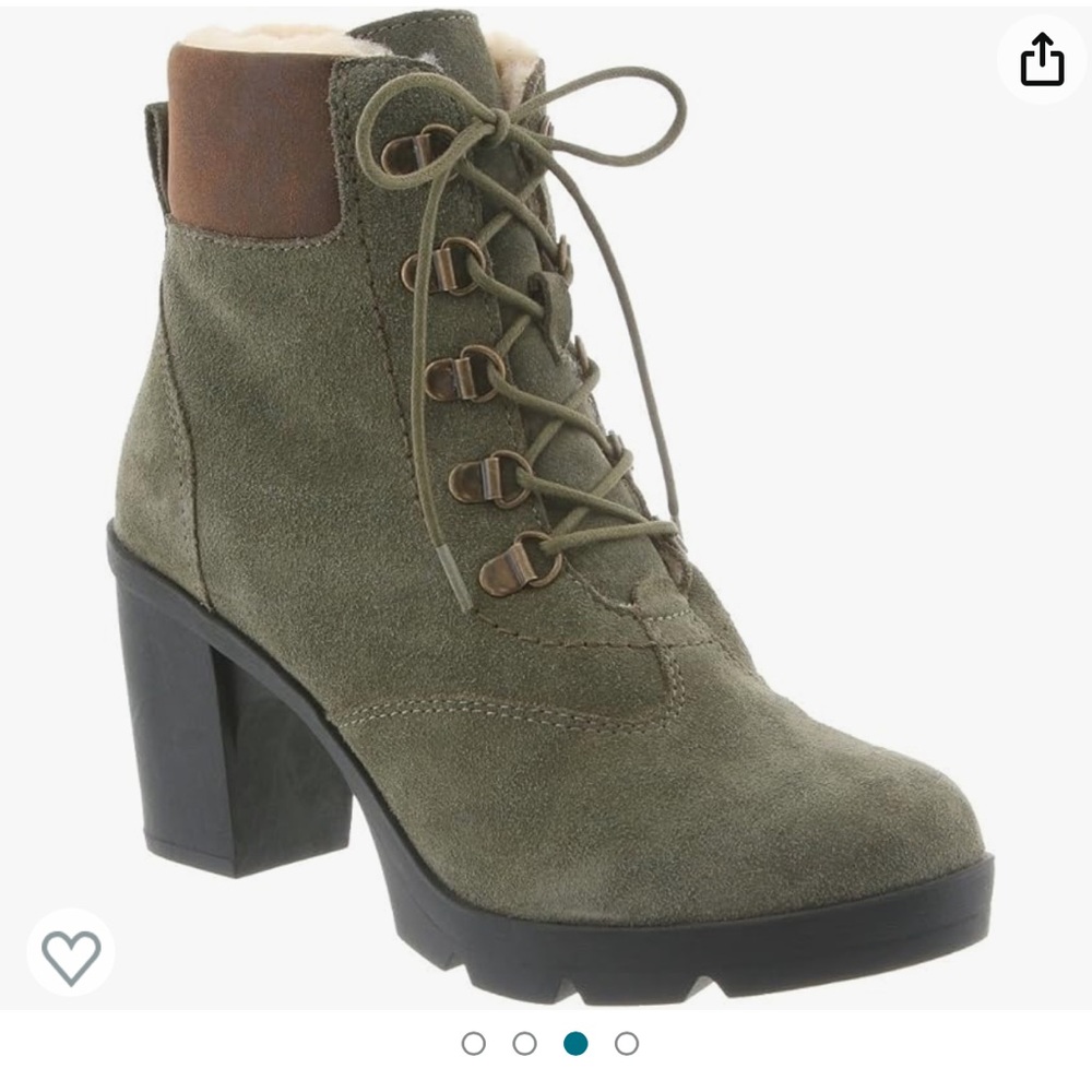 Bearpaw Women's Marlowe Snow Boots, Olive Suede, Wool, Sheepskin Fur, Rubber